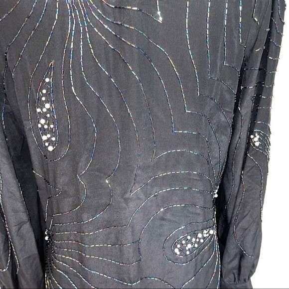 Argenti Notte Beaded Silk Skirt Set Womens Size Medium M Vintage Zipper Black - Picture 10 of 12